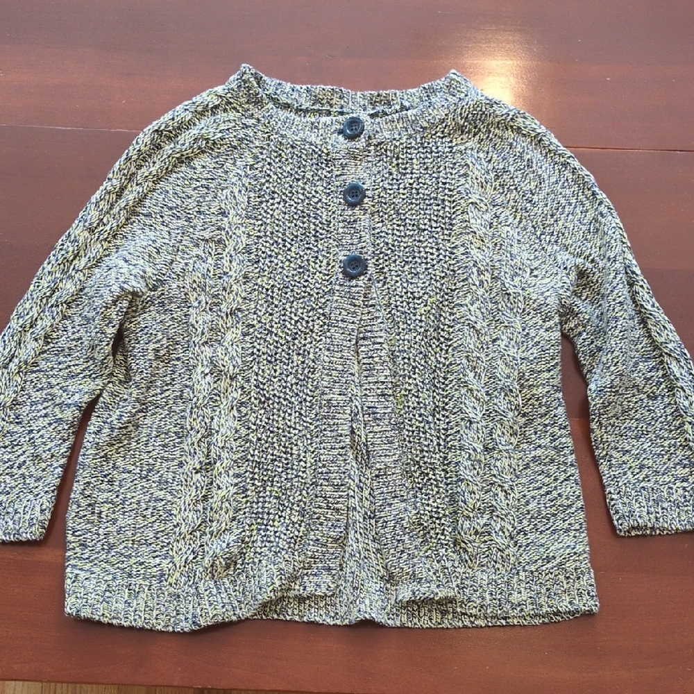 Christopher & Banks Small Top Button Open Cardigan Blue Yellow Green